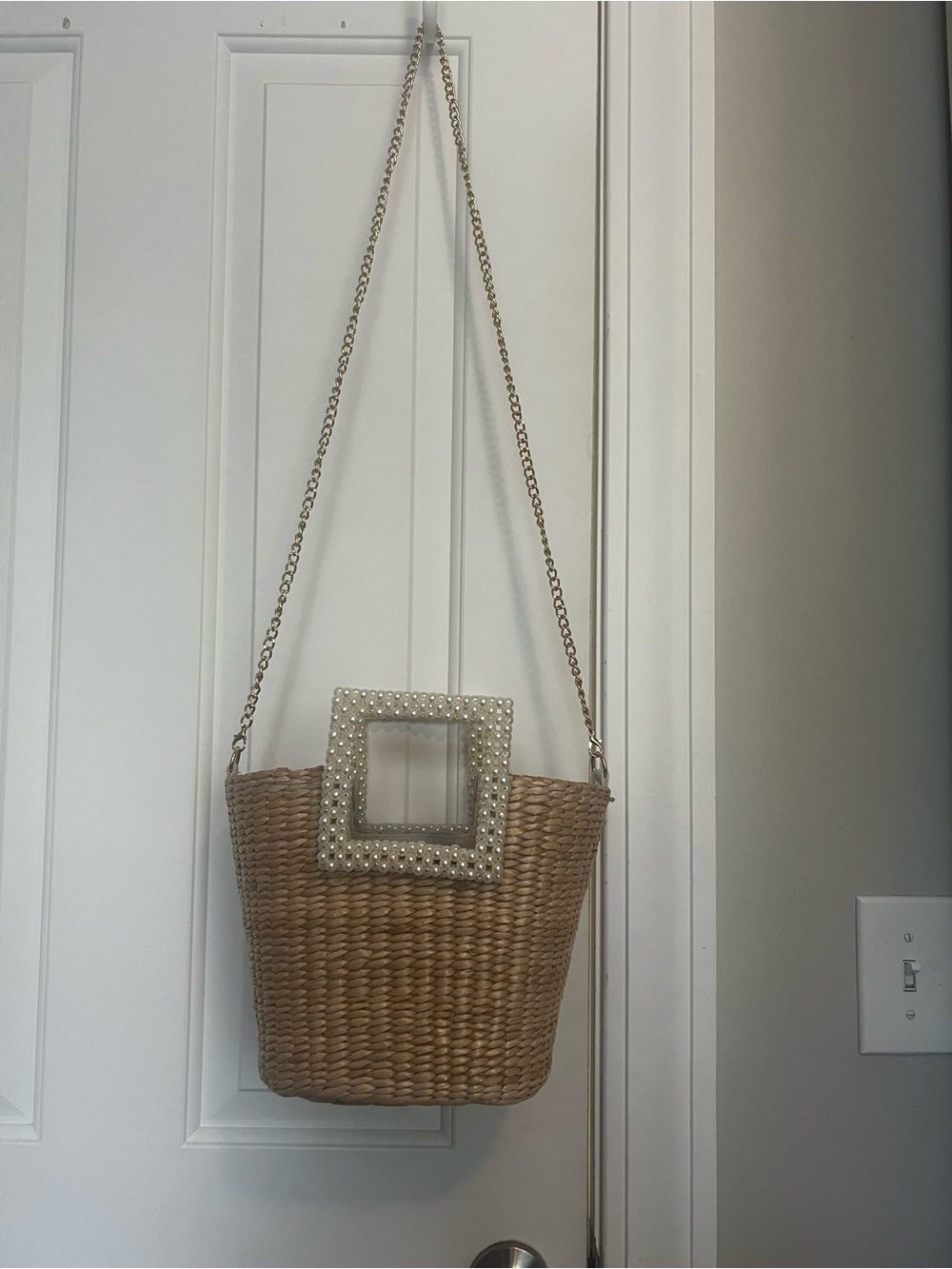 Isaac Mizrahi Pearl-Trim Woven Summer Bag